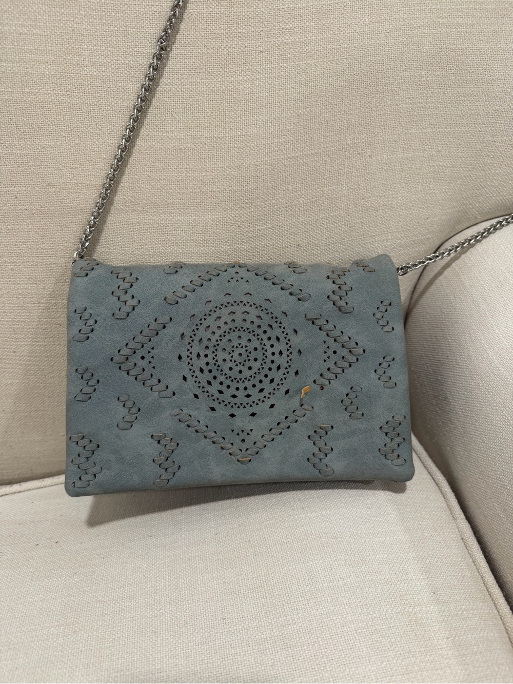 Free People Suede Laser-Cut Crossbody Bag in Slate Blue
